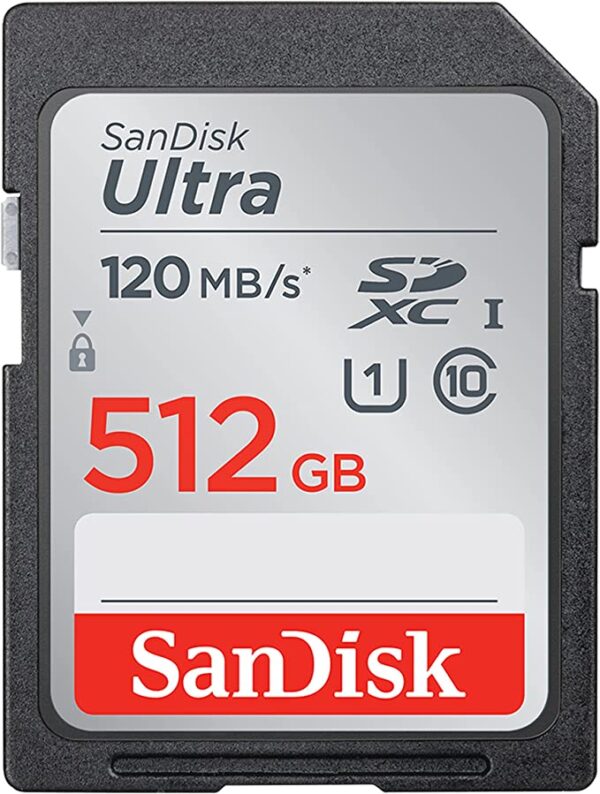 SanDisk 512GB Ultra SDXC UHS-I Memory Card - 120MB/s, C10, U1, Full HD, SD Card